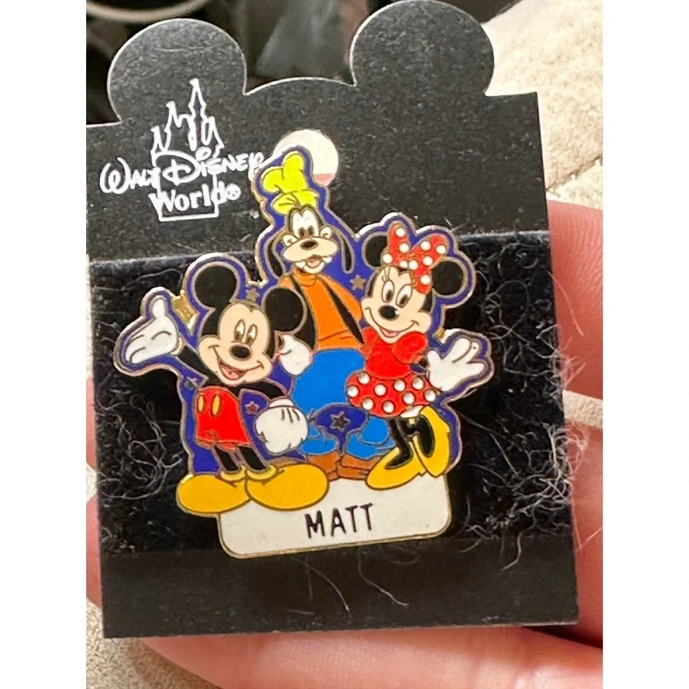 Vintage NWT Pre-2000 Name Matt Disney Pin Trading on card Fab Five Mickey Mouse